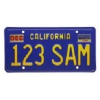 California passenger vehicle license plate (blue).